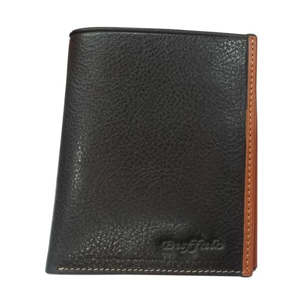 Buffalo Leather Wallet Black & Side Brown Color – Front Up View