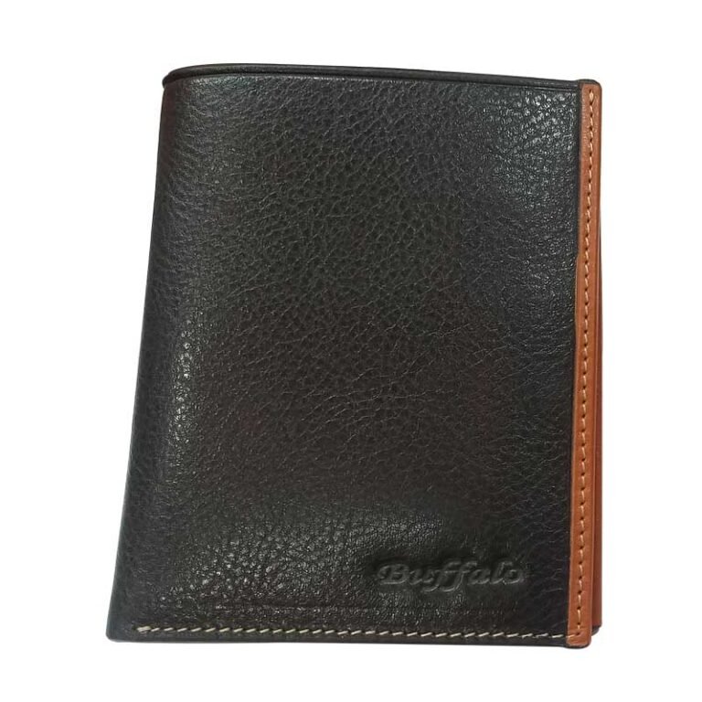 Buffalo Leather Wallet Black & Side Brown Color – Front Up View