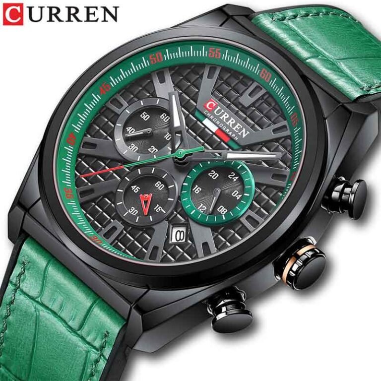 CURREN 8392 men’s chronograph analog belt watch strap closeup photo