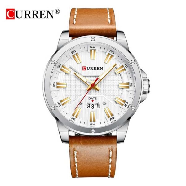 CURREN 8376 men’s PU leather analog watch front view in Bangladesh
