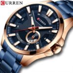 CURREN 8372 men’s royal blue stainless steel analog watch strap closeup photo