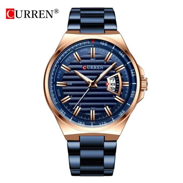 CURREN 8375 men’s quartz watch front view rose gold & royal blue in Bangladesh