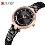 CURREN 9054 ladies quartz bracelet watch stainless steel black front view