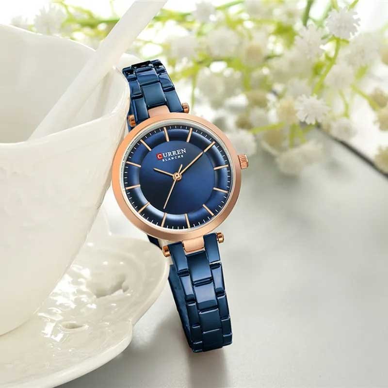 curren-mens-analog-watch-9054-blue-2 CURREN 9054 ladies quartz bracelet watch stainless steel blue side design photo