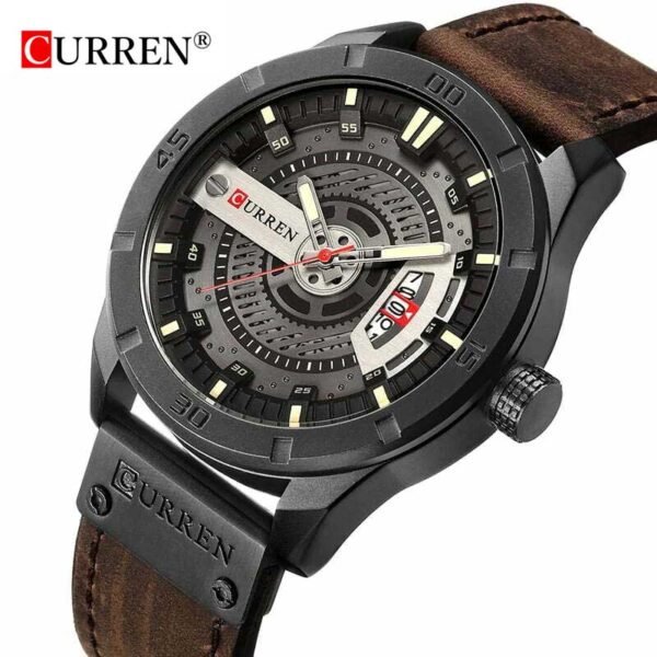 CURREN 8301 men’s PU leather quartz watch front view in Bangladesh