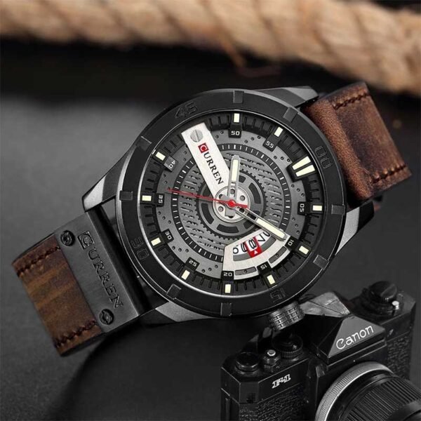 CURREN 8301 men’s PU leather quartz watch side angle design photo