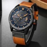 CURREN 8301 men’s PU leather quartz watch brown side angle design photo