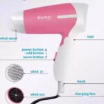 Kemei Hair Dryer Foldable Cool And Hot For Women Pink