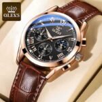 OLEVS 5610 men’s leather belt analog wrist watch front view in Bangladesh