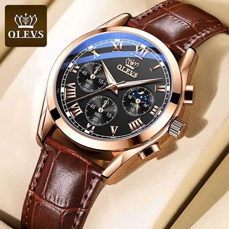 OLEVS 5610 men’s leather belt analog wrist watch front view in Bangladesh