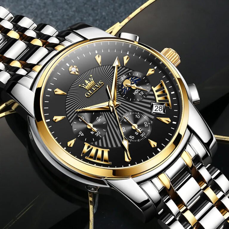 OLEVS 2892 men’s stainless steel strap chronograph men’s wrist watch closeup