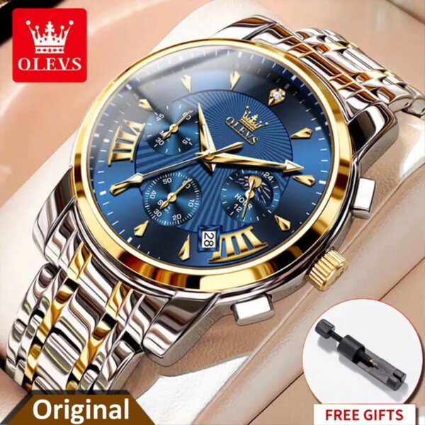OLEVS 2892 men’s chronograph stainless steel luxury analog watch front view in Bangladesh