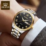 OLEVS 5563 men’s analog watch blue gold design side angle