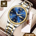 OLEVS 5563 men’s analog blue gold wrist watch front view in Bangladesh