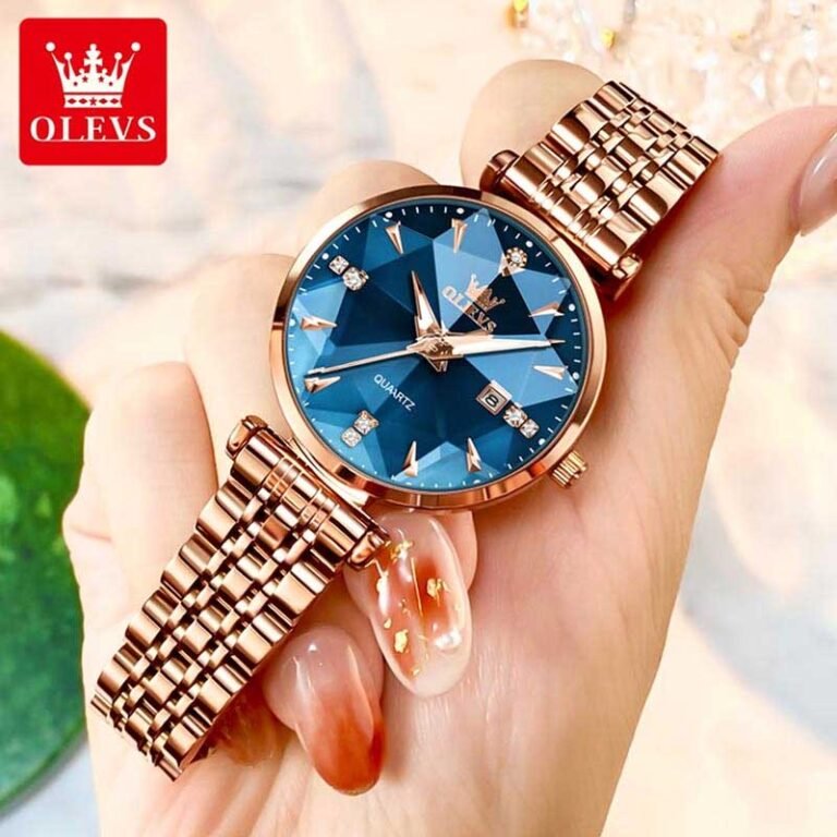 OLEVS 5536 women’s rose gold stainless steel analog wrist watch front view in Bangladesh