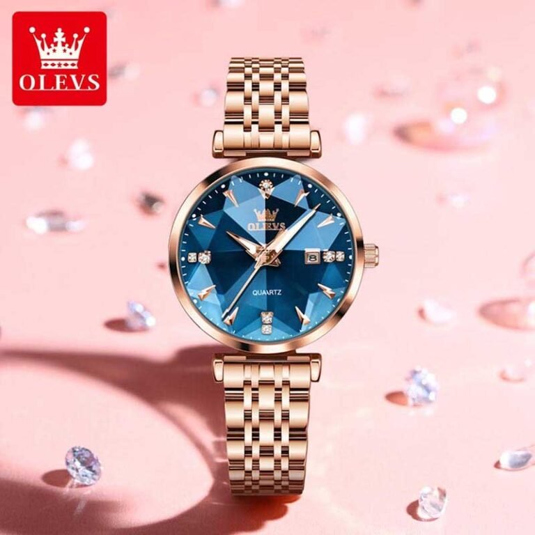 OLEVS 5536 women’s rose gold analog watch stainless steel back front design