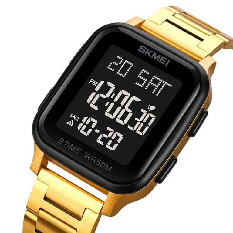 SKMEI 1859 men’s digital gold watch strap closeup