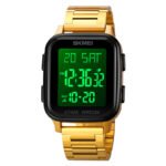 SKMEI 1859 men’s digital gold watch dial closeup