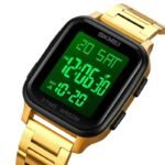 SKMEI 1859 men’s digital gold watch strap closeup light on