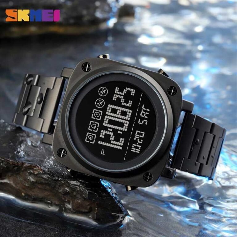 SKMEI 1726 men’s black stainless steel digital watch side view