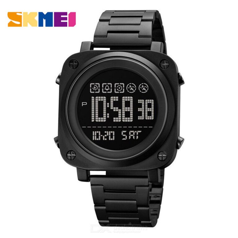 SKMEI 1726 men’s black stainless steel digital watch front view in Bangladesh