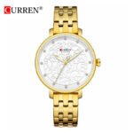 CURREN 9046 women’s stainless steel analog watch front view gold in Bangladesh