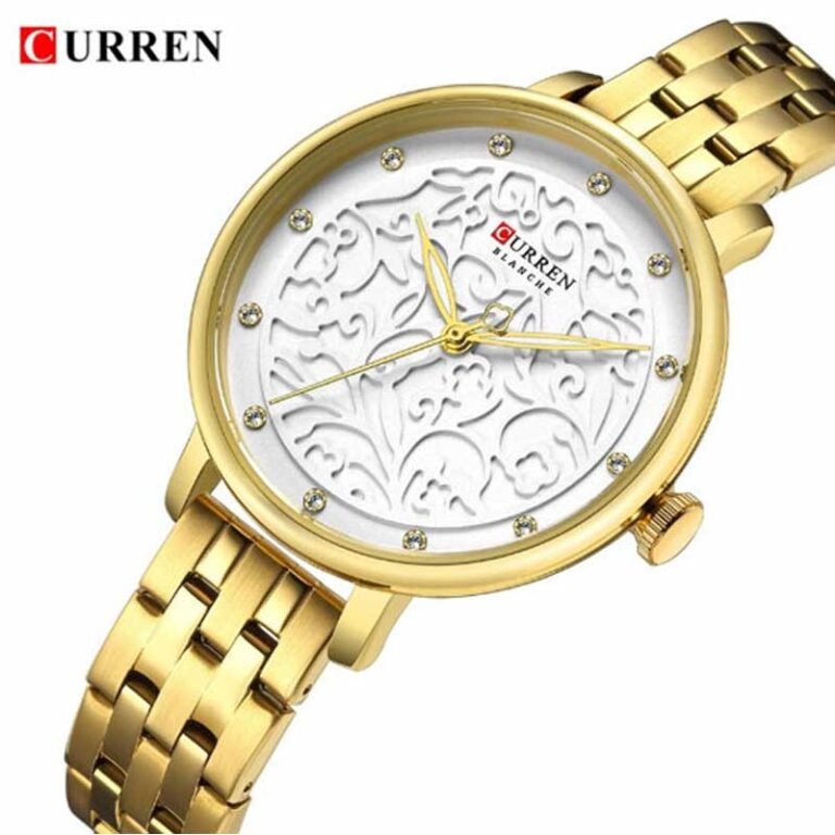 CURREN 9046 women’s stainless steel analog watch side angle gold design photo
