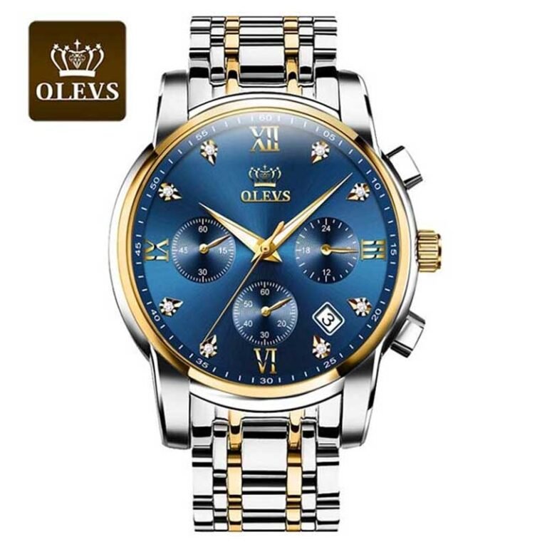 OLEVS 2858 men’s waterproof stainless steel analog casual wrist watch strap closeup